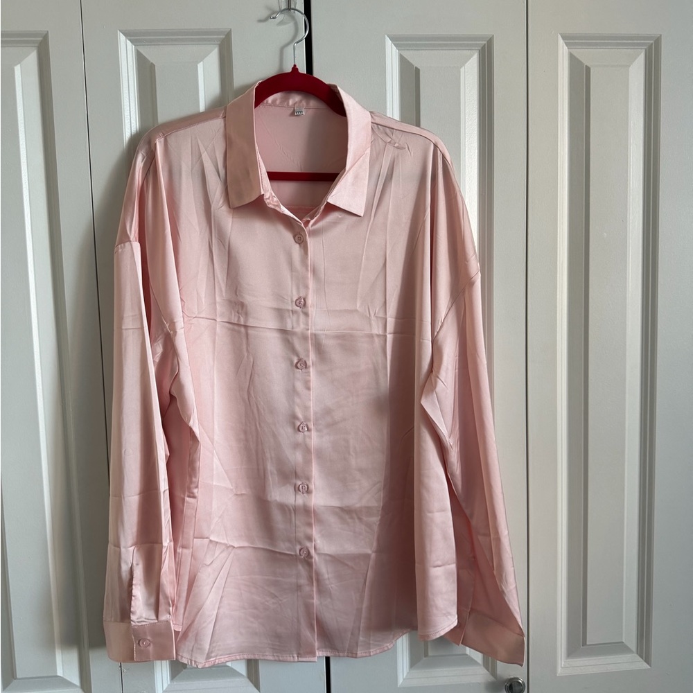 Soft Pale Pink Button-Front Blouse with Classic Collar